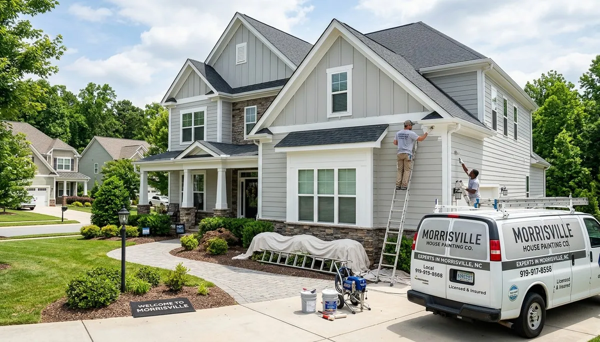 Professional house painters working on residential exterior in Raleigh, NC