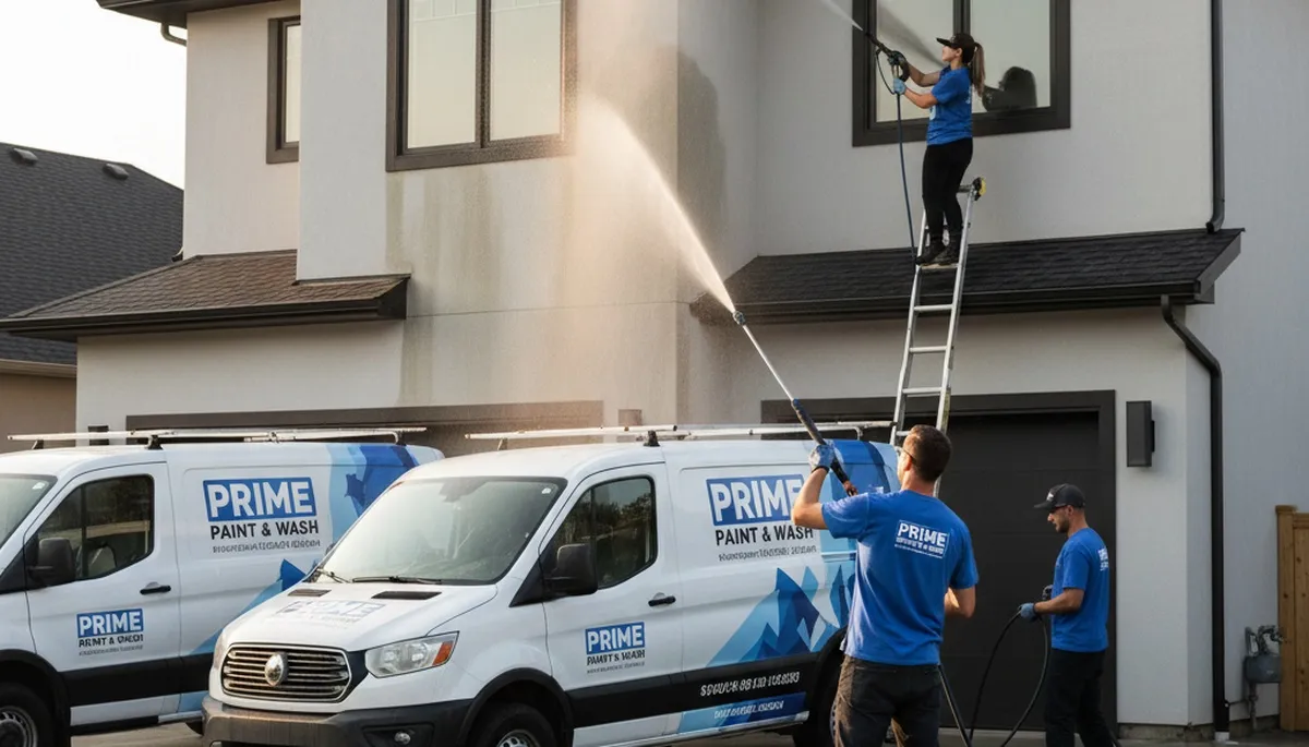 Professional pressure cleaning on Raleigh NC home exterior removing mildew and pollen buildup