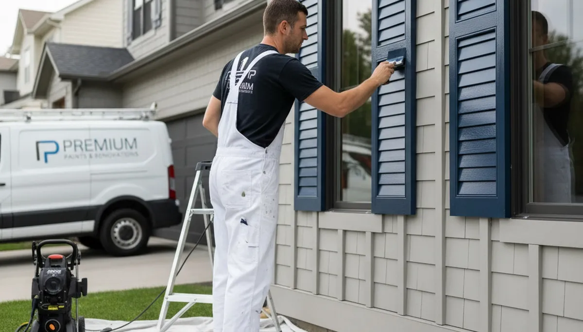 Professional shutter painting and refinishing on a Raleigh NC home exterior by expert painters